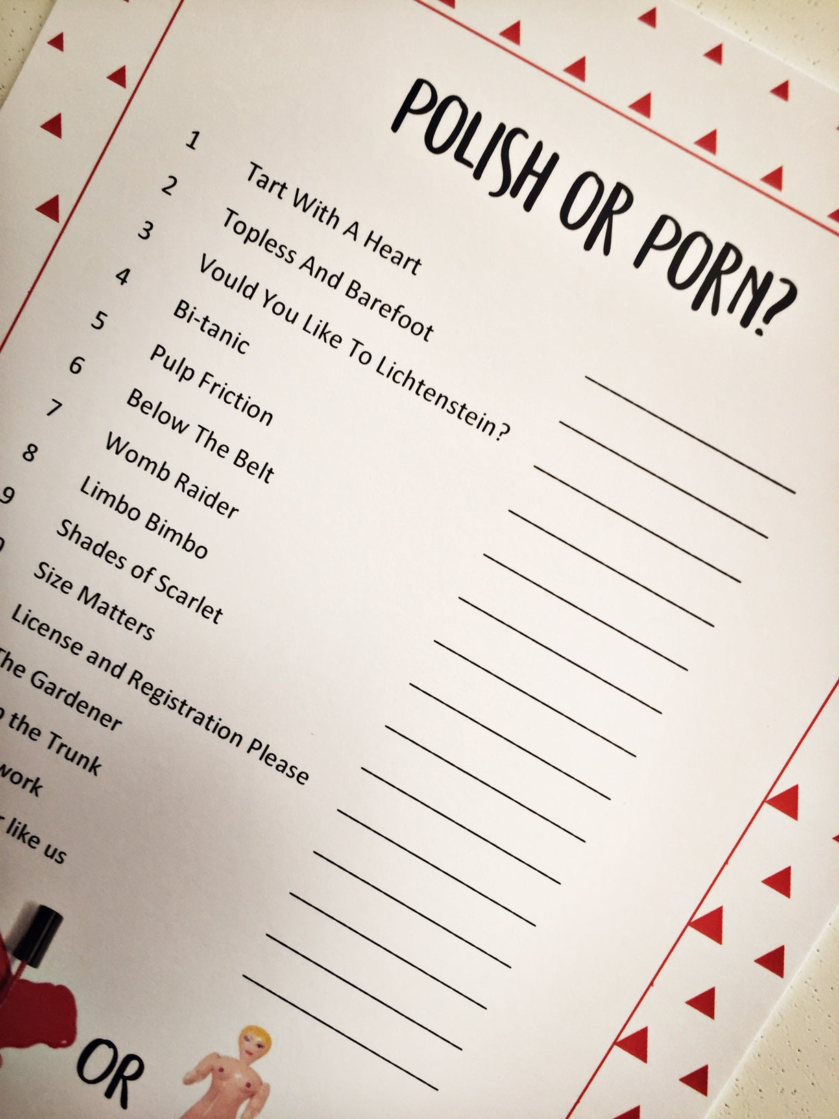 PORN OR POLISH - INDIVIDUAL HENS PARTY GAME