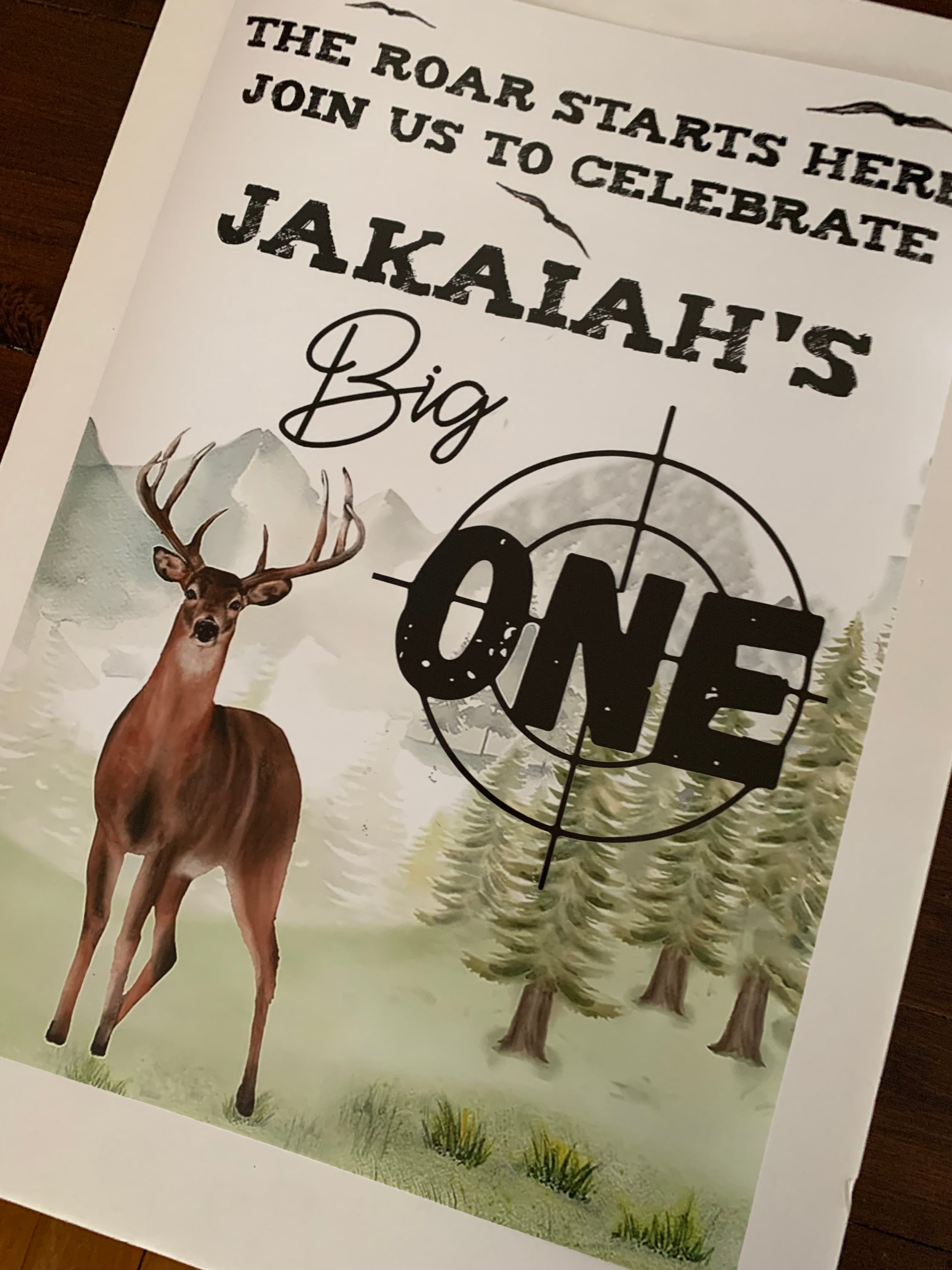 Deer or stag themed hunting first birthday welcome poster