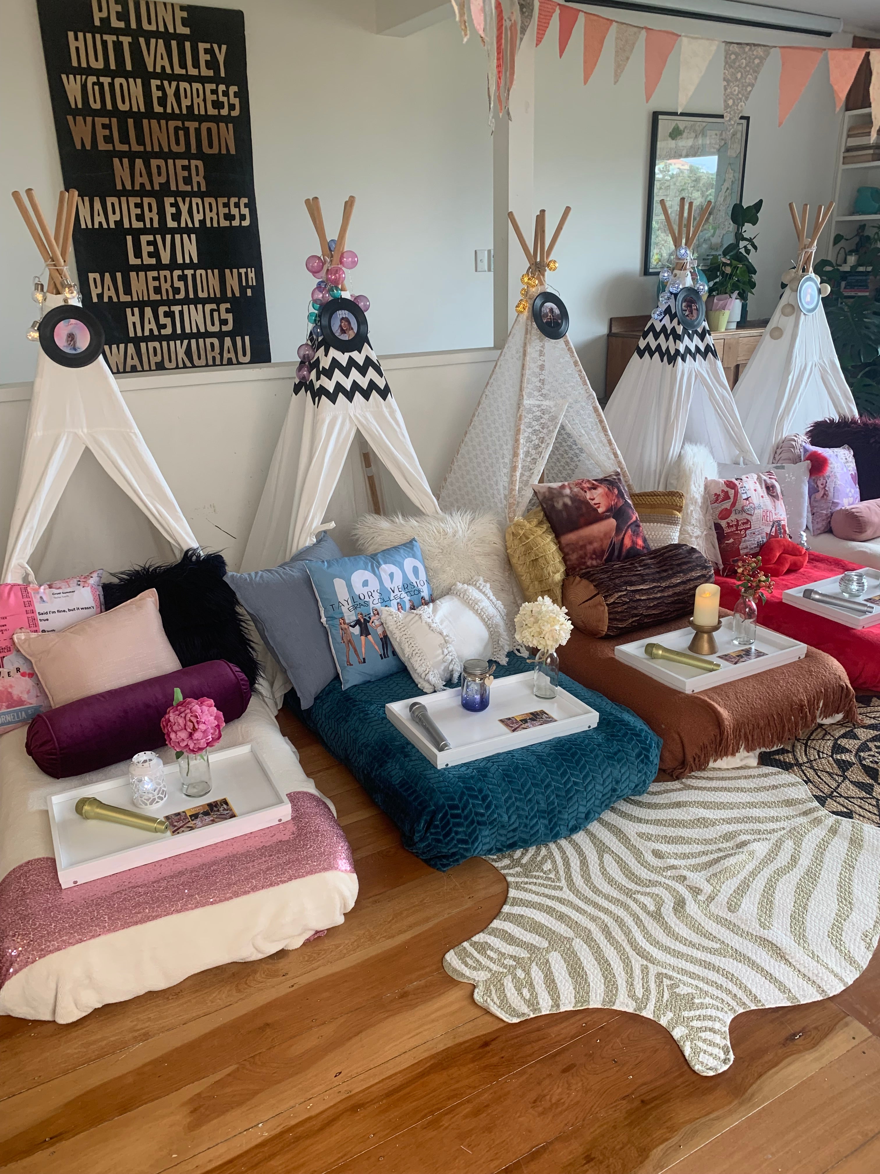 Taylor Swift themed teepee slumber party hire Wellington