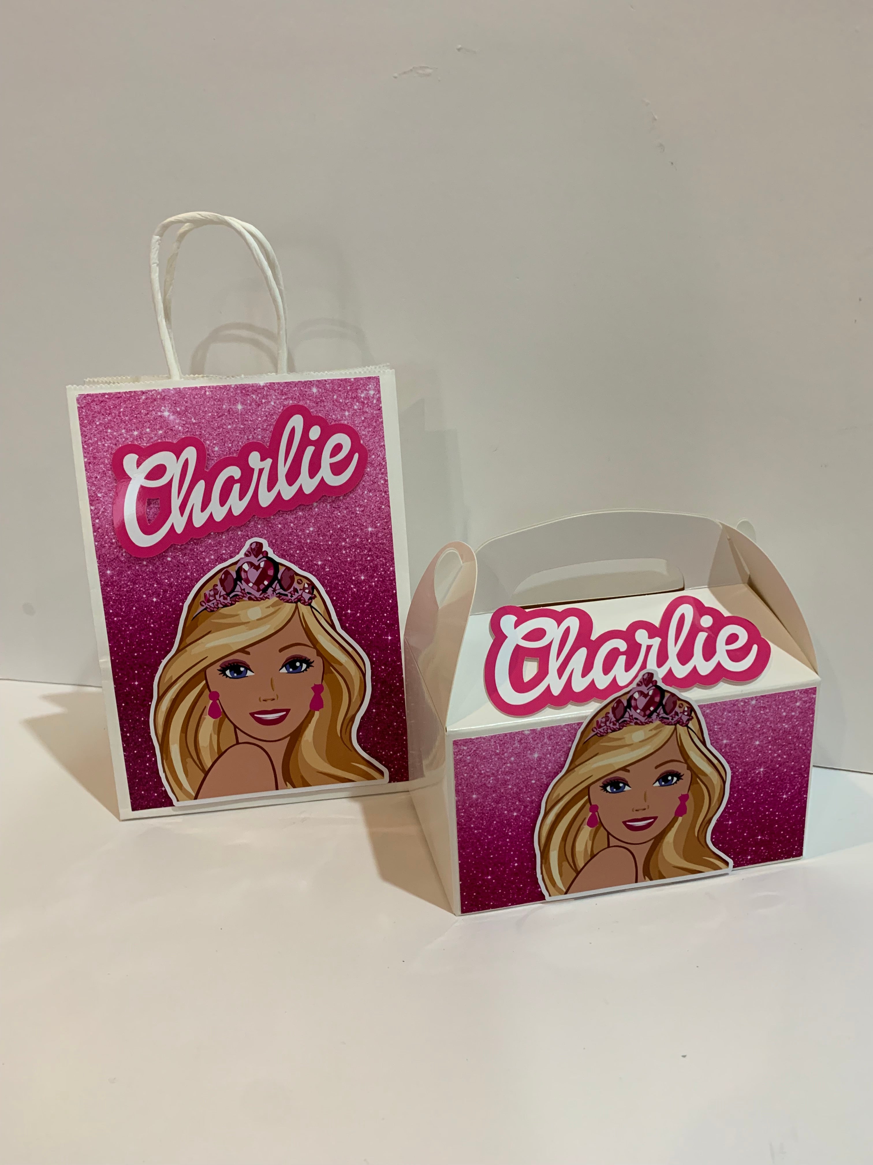 Barbie personalised gift bags and boxes NZ party supplies