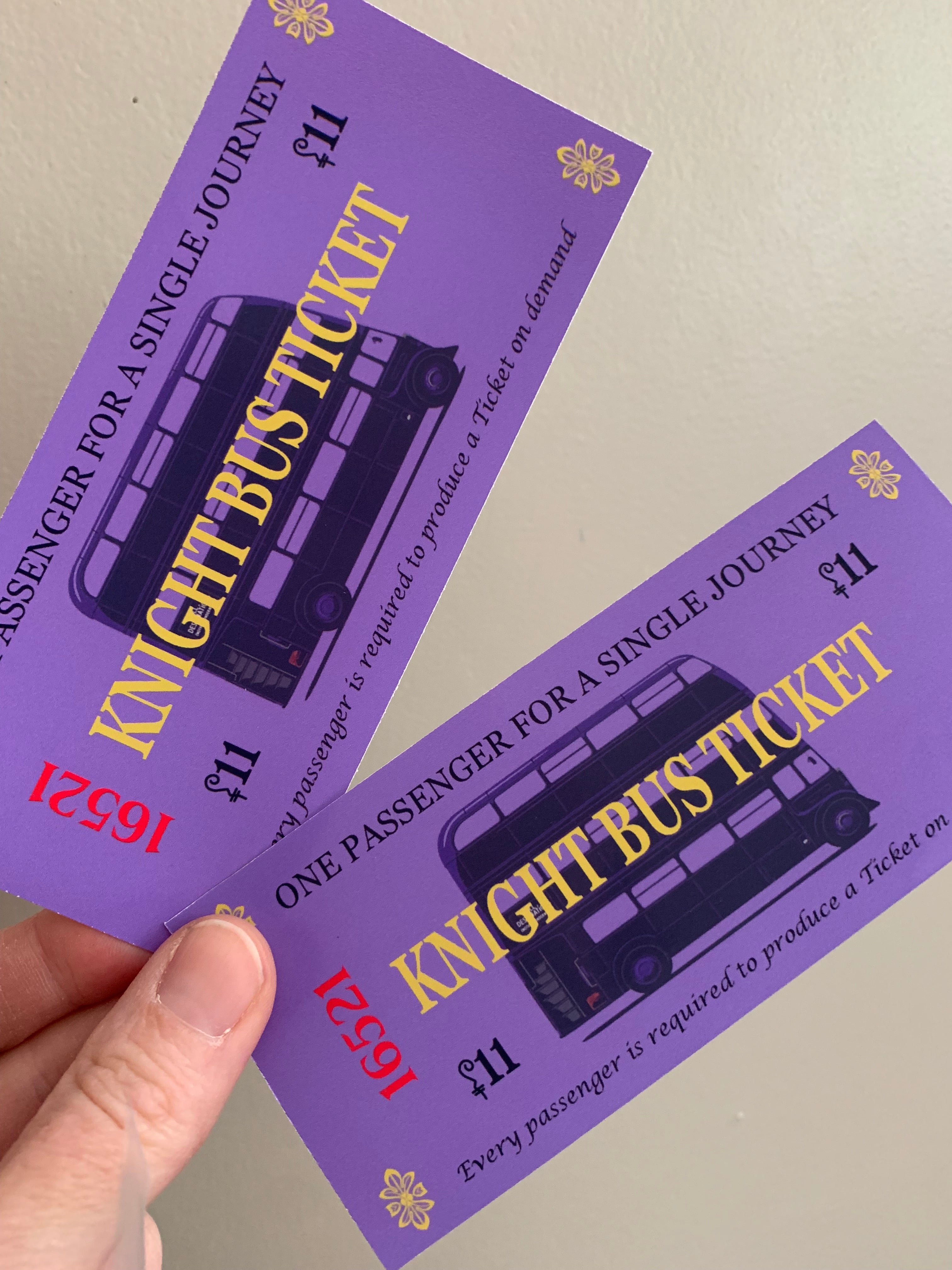 Knight bus tickets Harry Potter party ideas