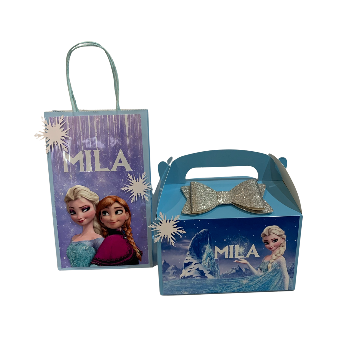 Frozen themed personalised gift bags or boxes NZ party supplies
