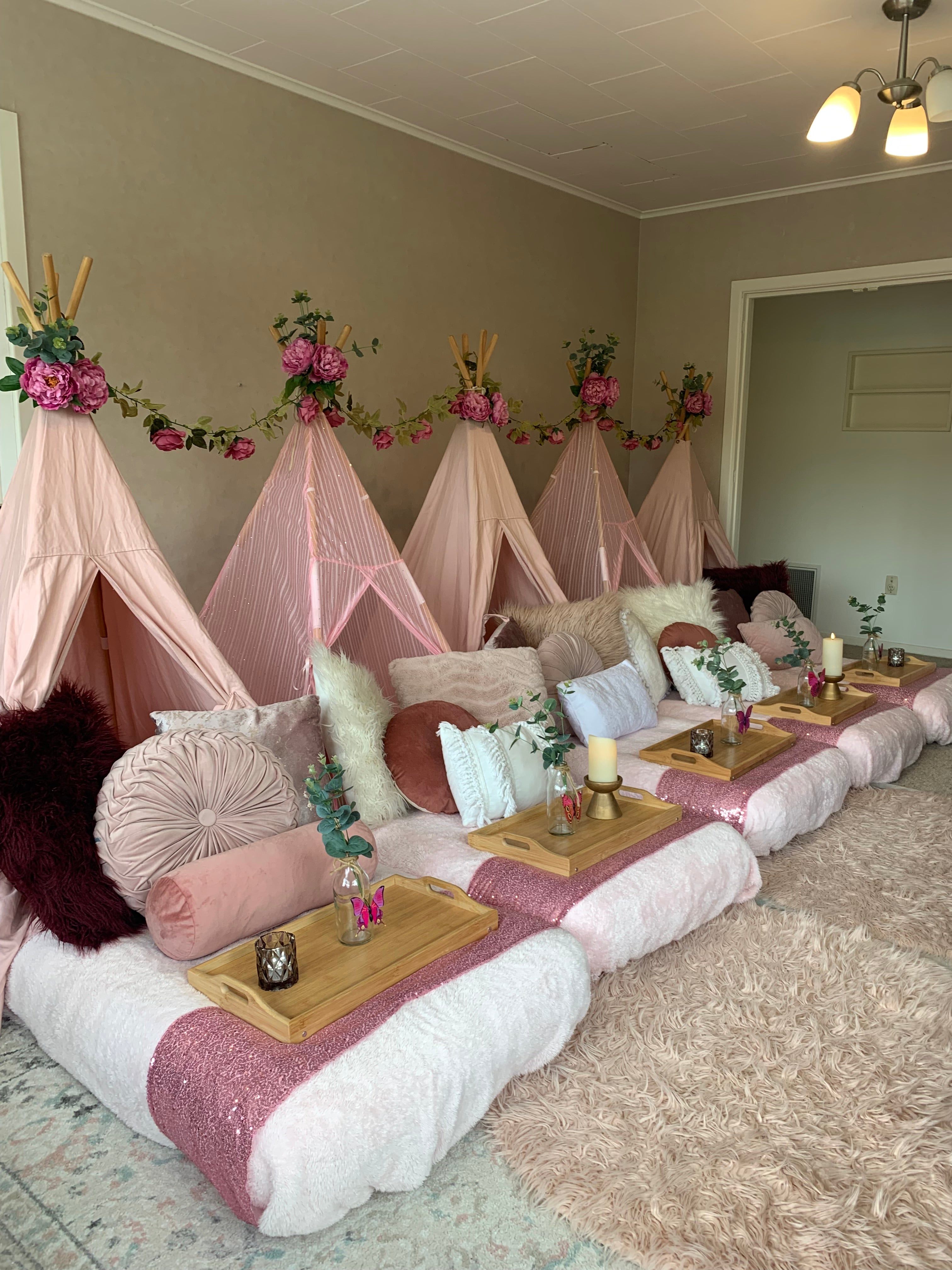 Blooming floral pink teepee sleepover party Wellington