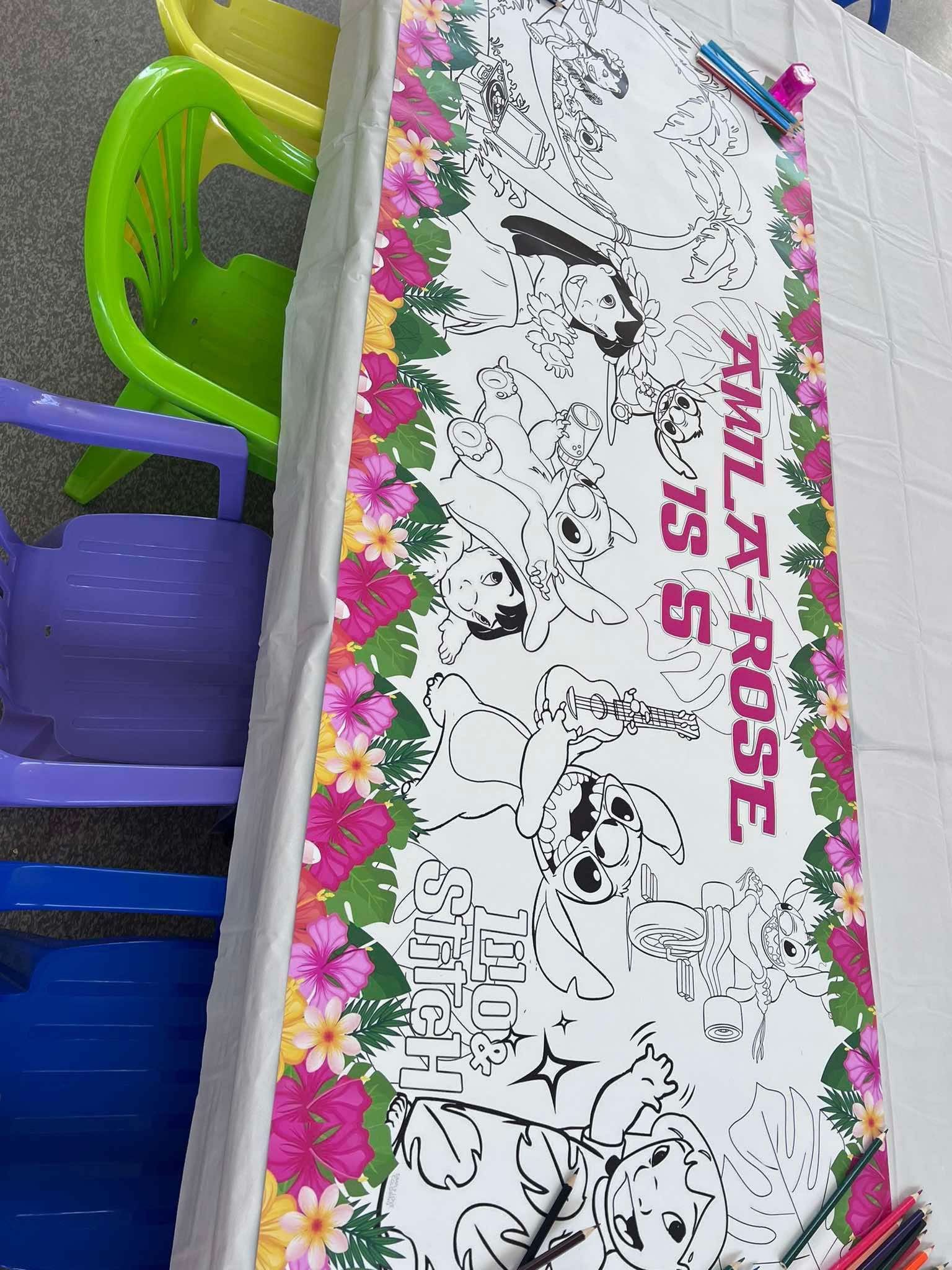 Colouring in table runner kids party ideas NZ