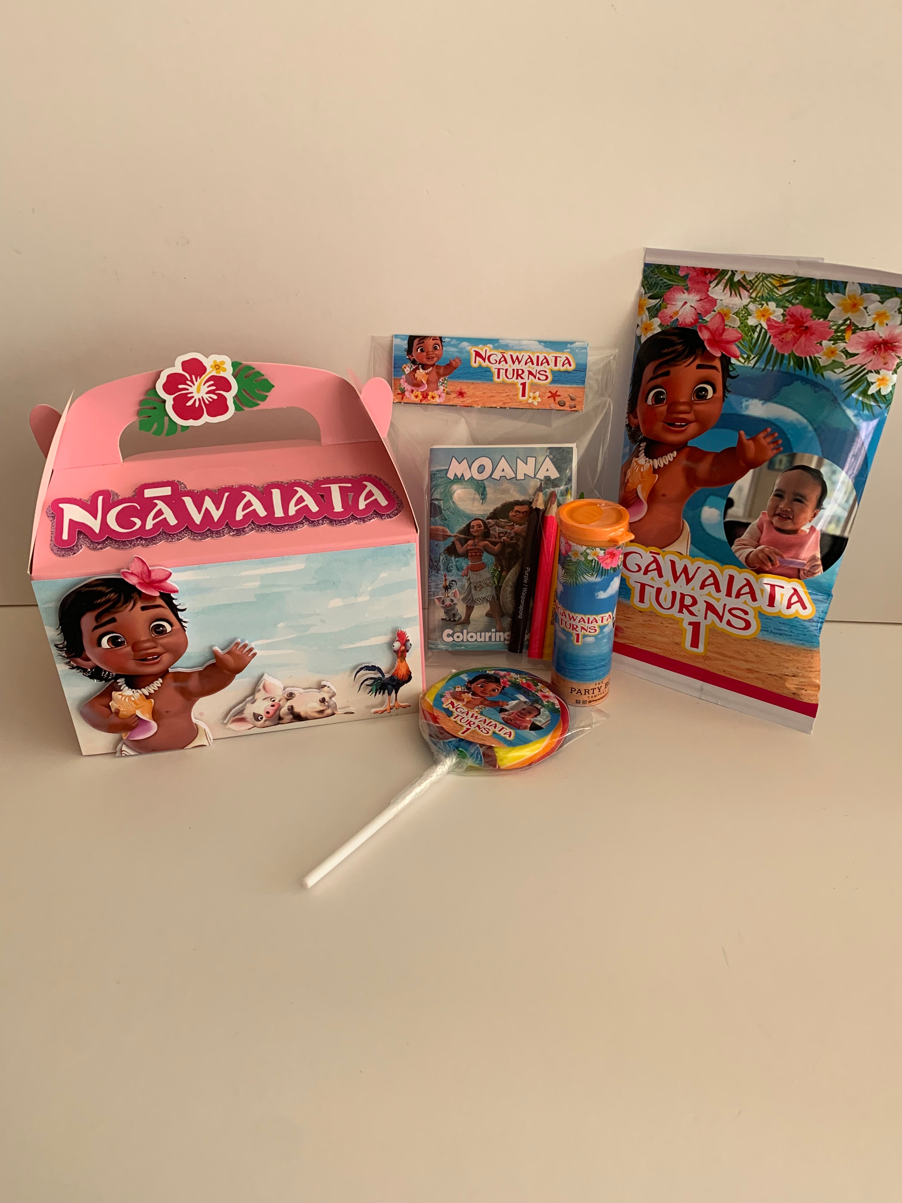 Baby Moana themed personalised party favours nz
