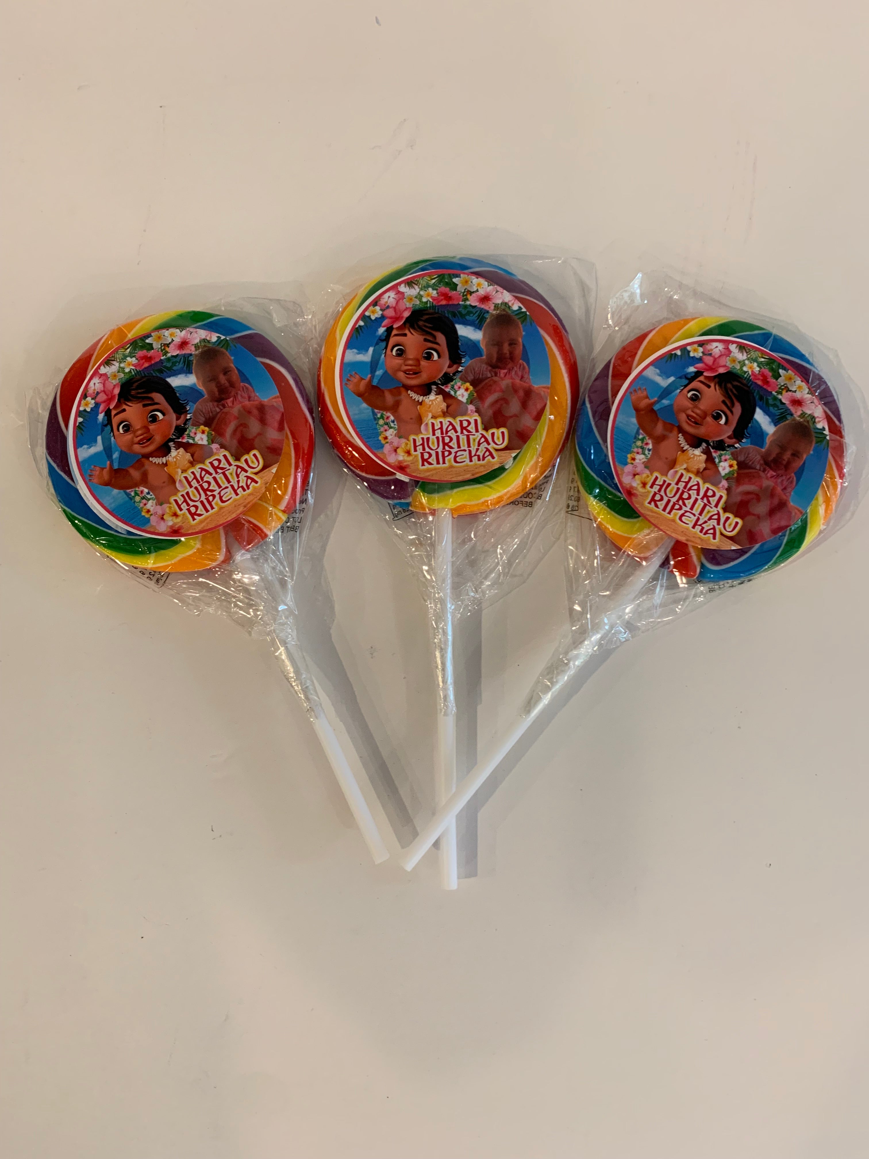 Moana themed personalised lollipops NZ party favours