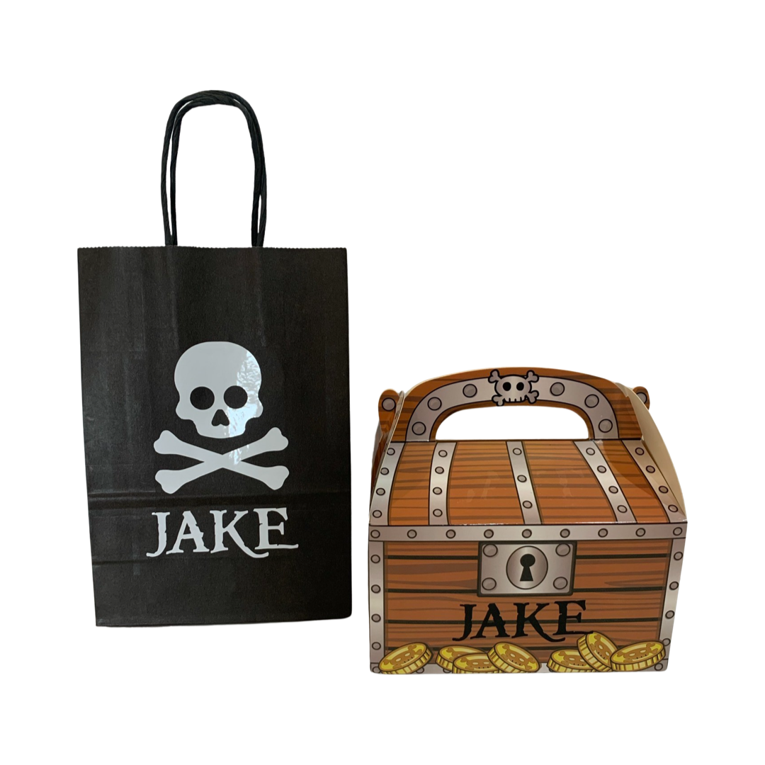 Pirate party personalised gift bags and boxes party supplies NZ