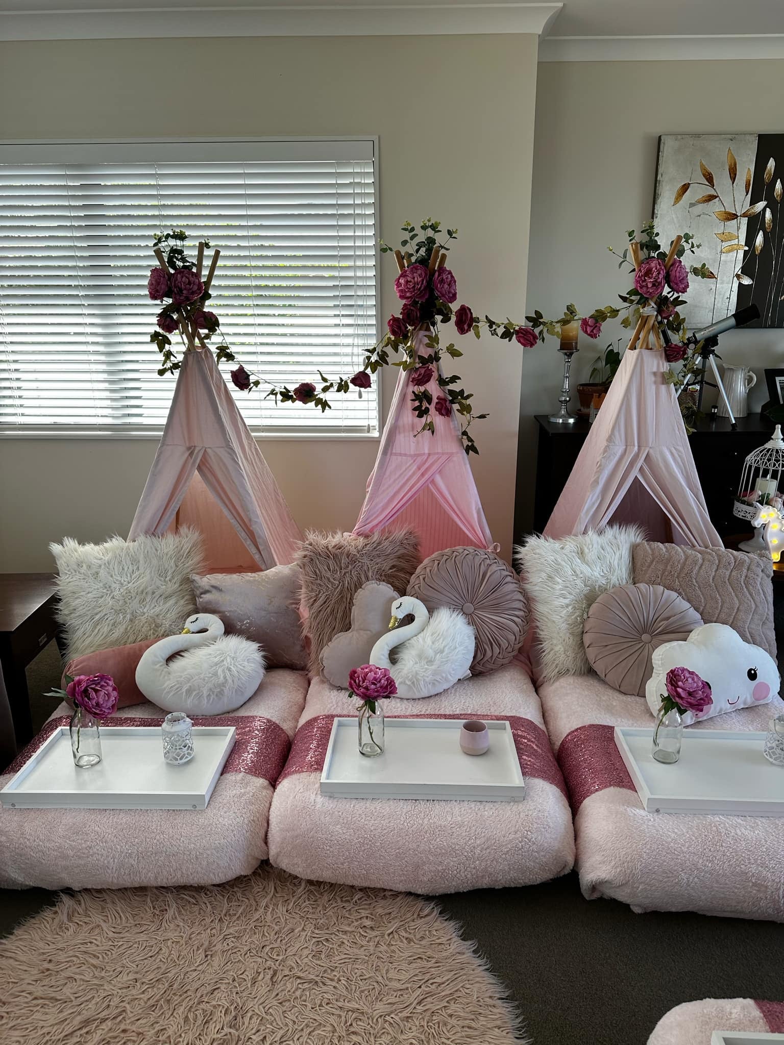 Little blush and blossom pink teepee slumber party Wellington
