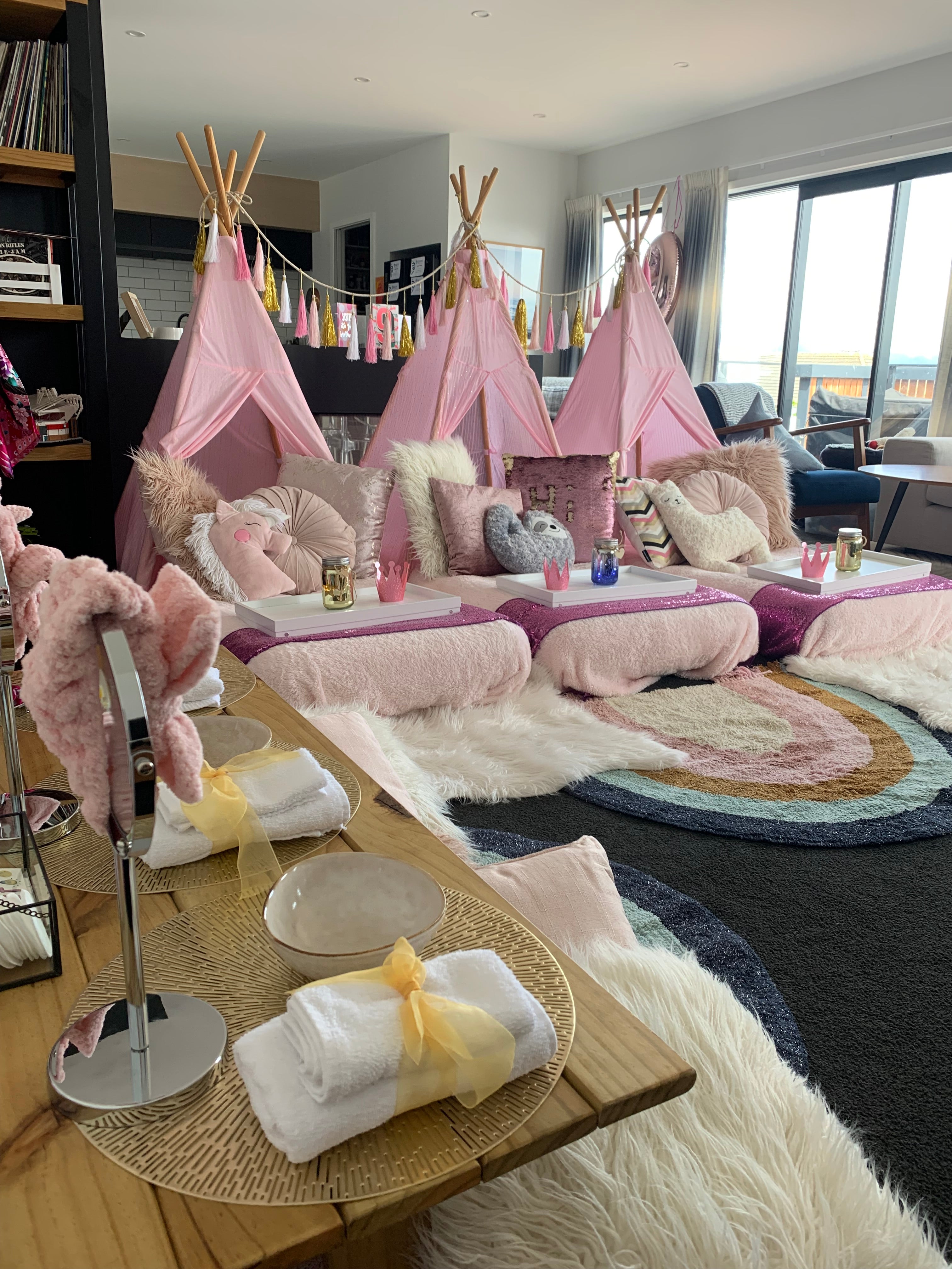 Pretty pink girly teepee slumber party Wellington
