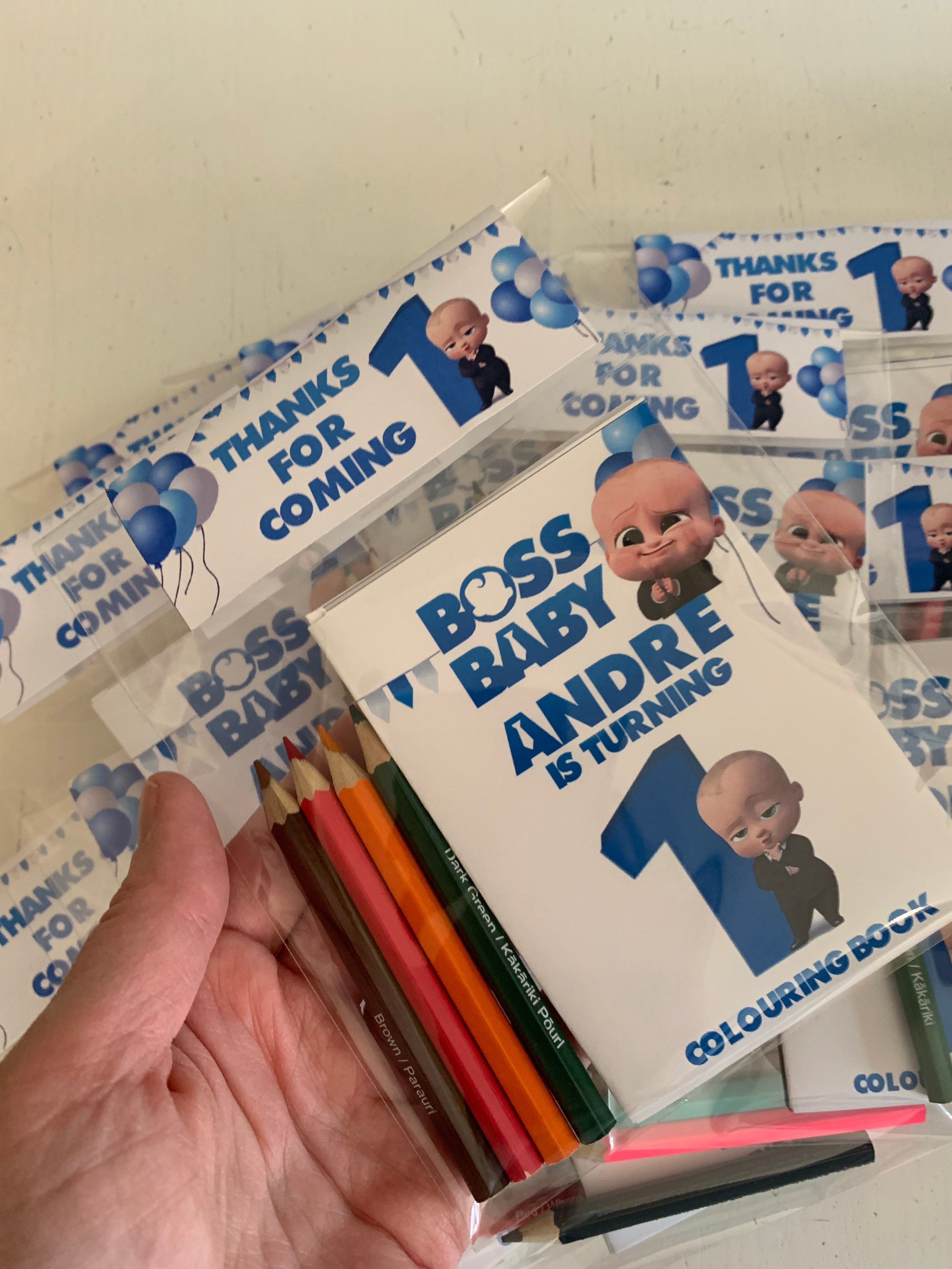 Boss Baby personalised mini colouring books party favours nz