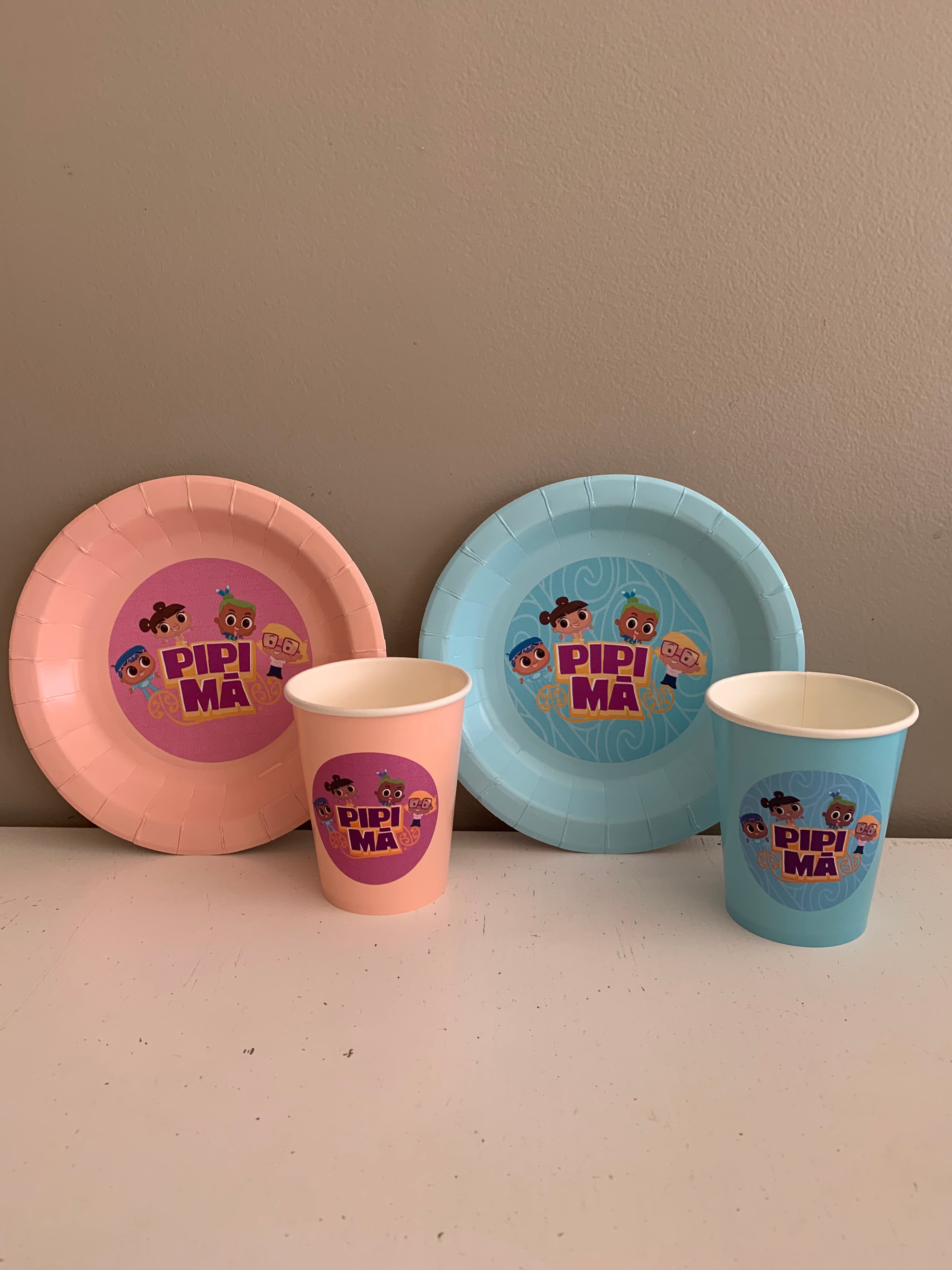 Pipi Mā plates and cups party supplies
