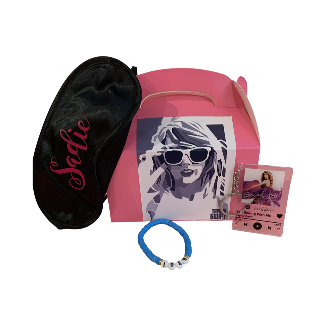 Pink Taylor Swift themed slumber party goody box nz party supplies