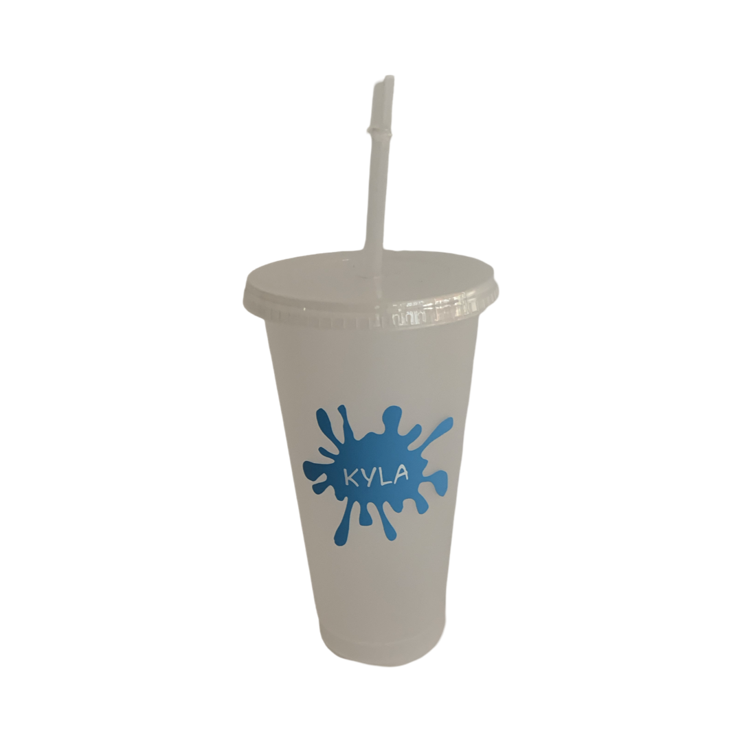 Plastic personalised tumbler cup with lid and straw nz party favours