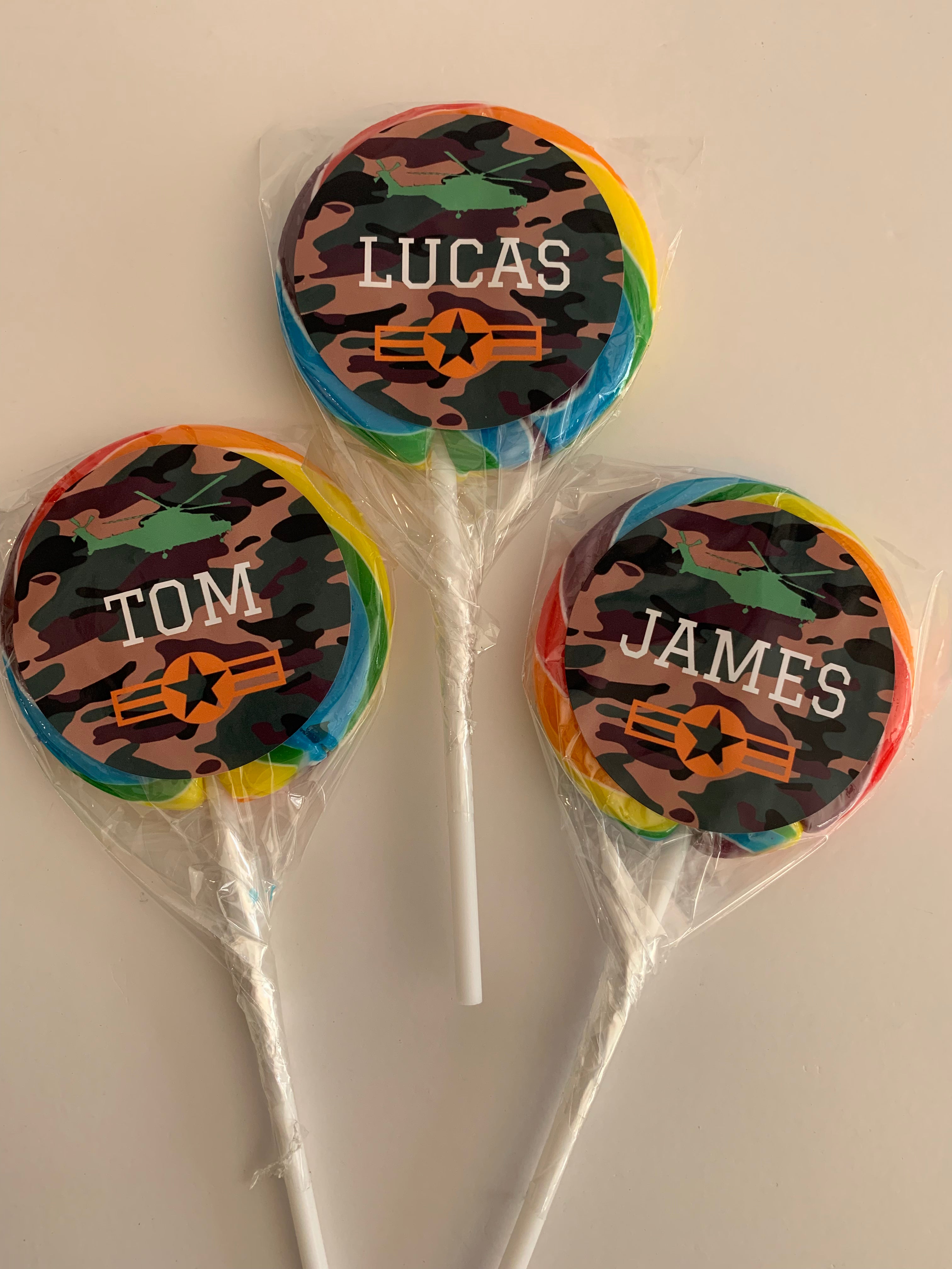 Camoflauge army themed personalised lollipops nz