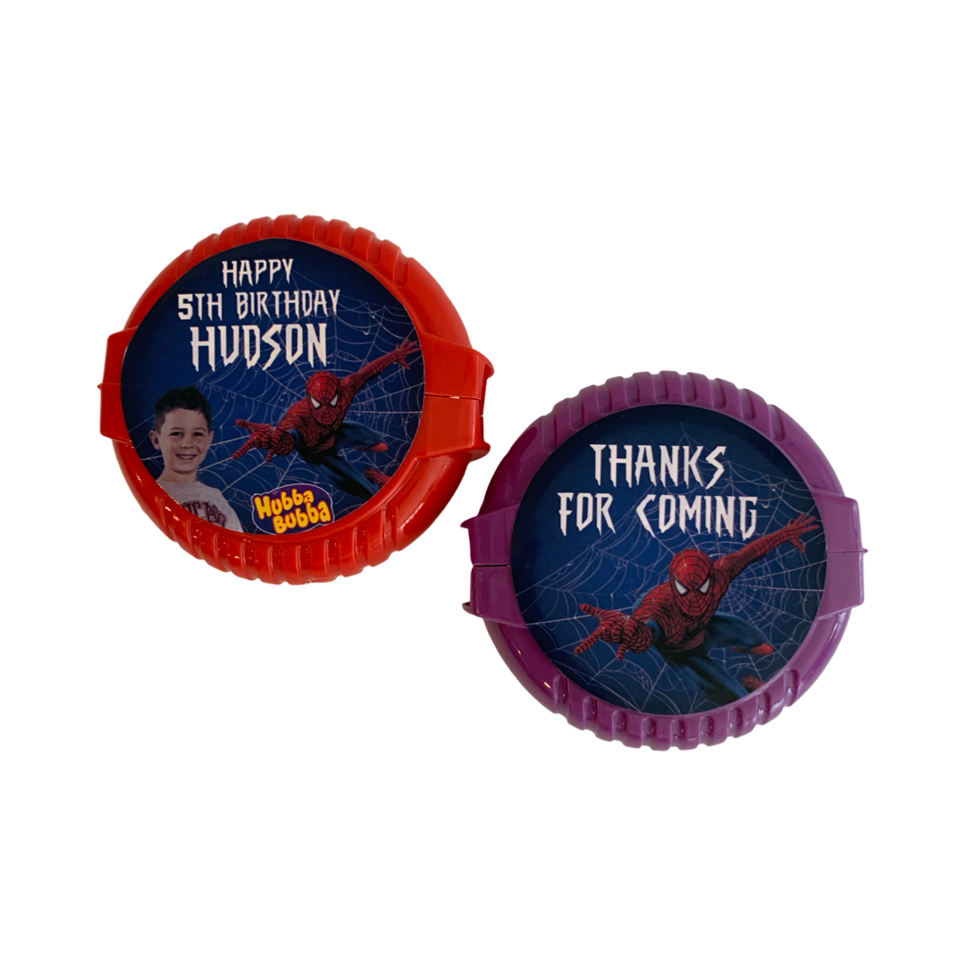 Spiderman hubba bubba bubblegum personalised party favours nz