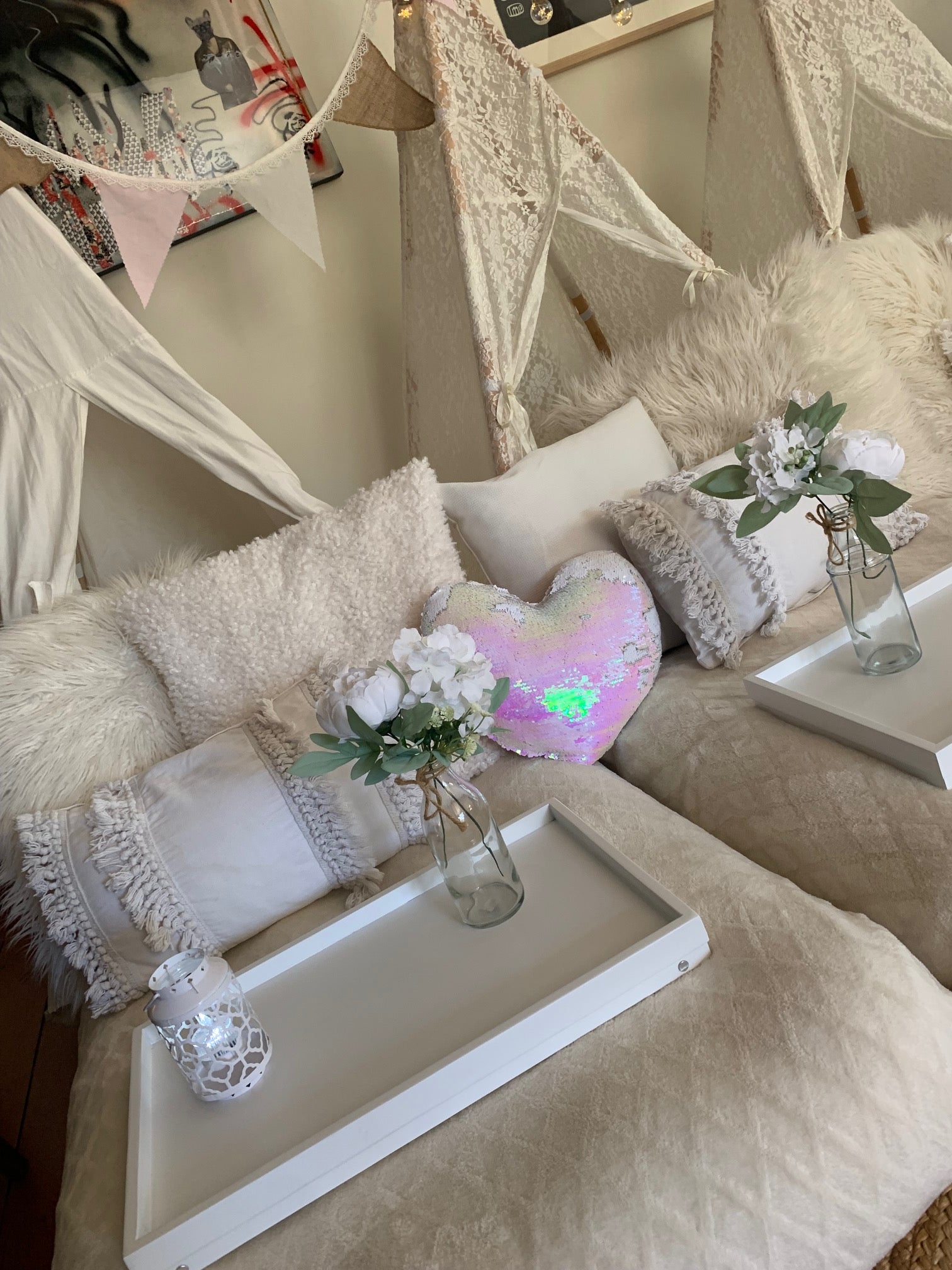 Petite cream dream teepee slumber party hire Wellington