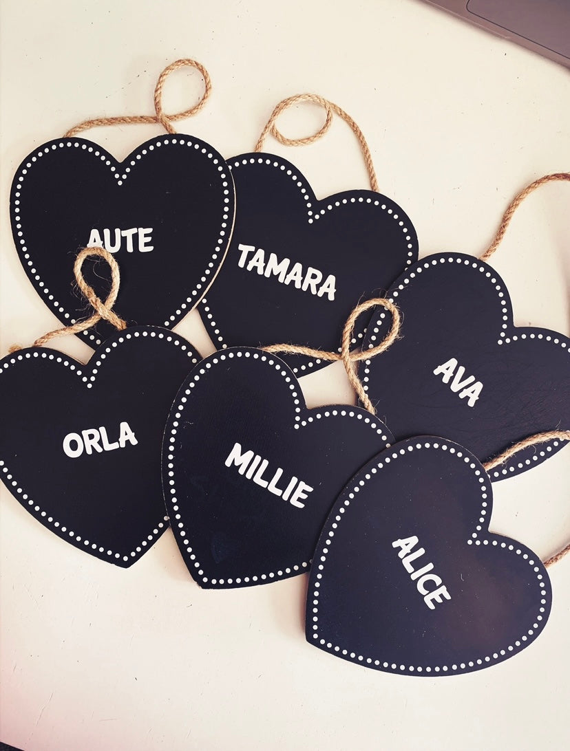 Personalised hearts to add to your teepee slumber party booking