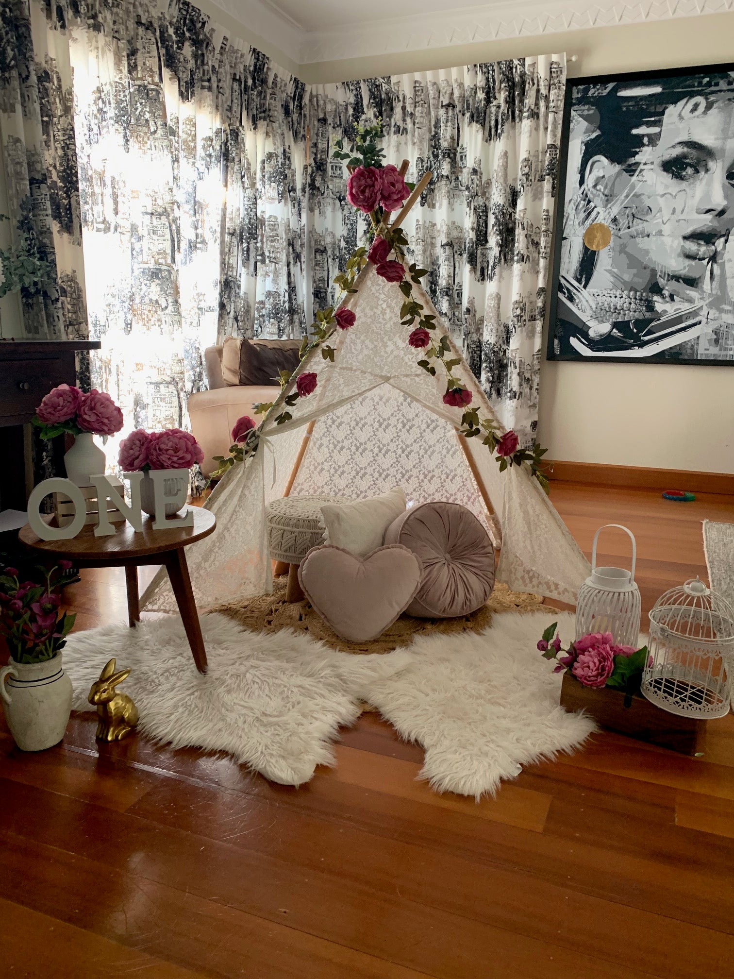 Photoshoot with a teepee Wellington first birthday ideas