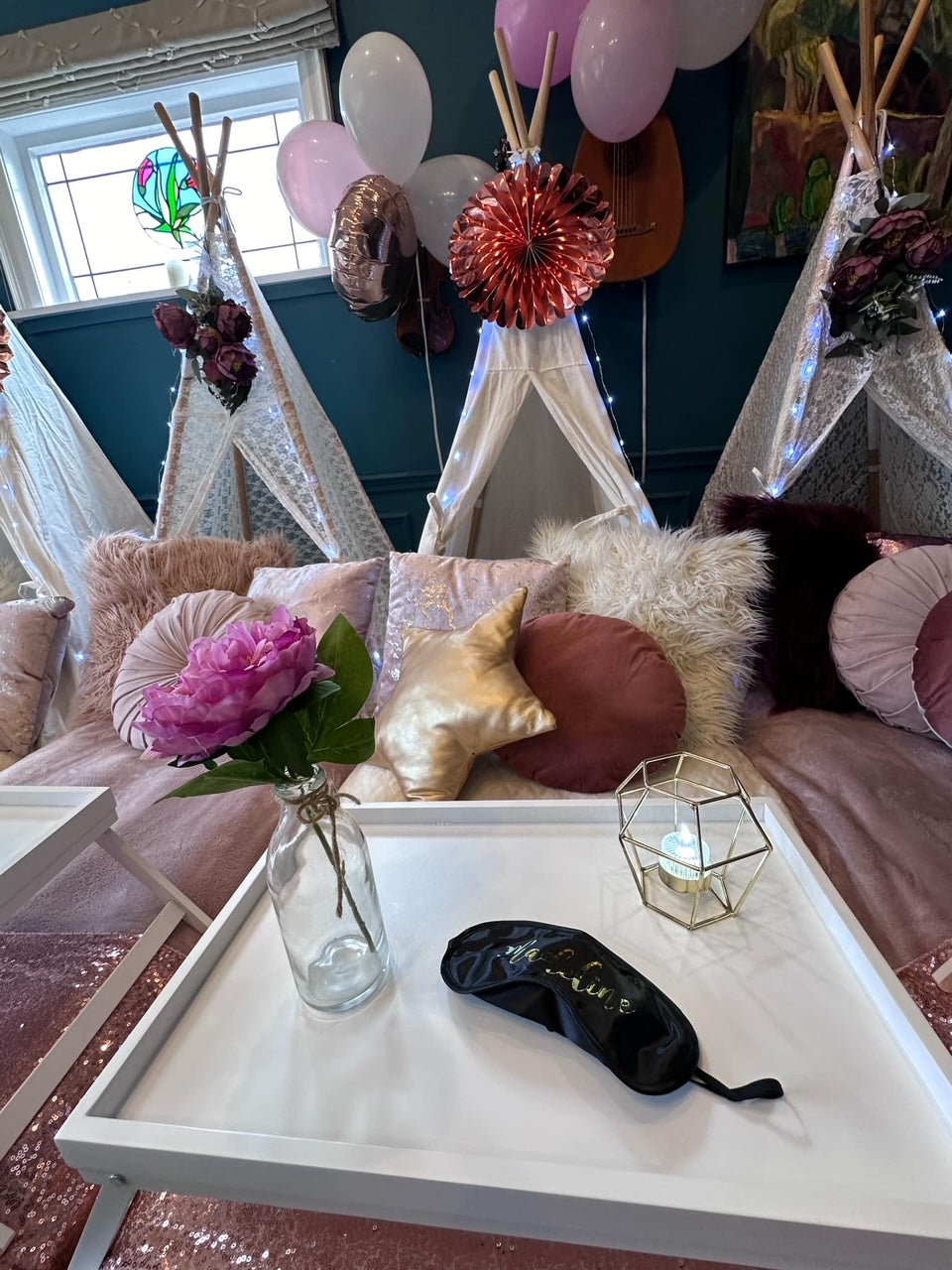 Rose gold teepee sleepovers Wellington party hire