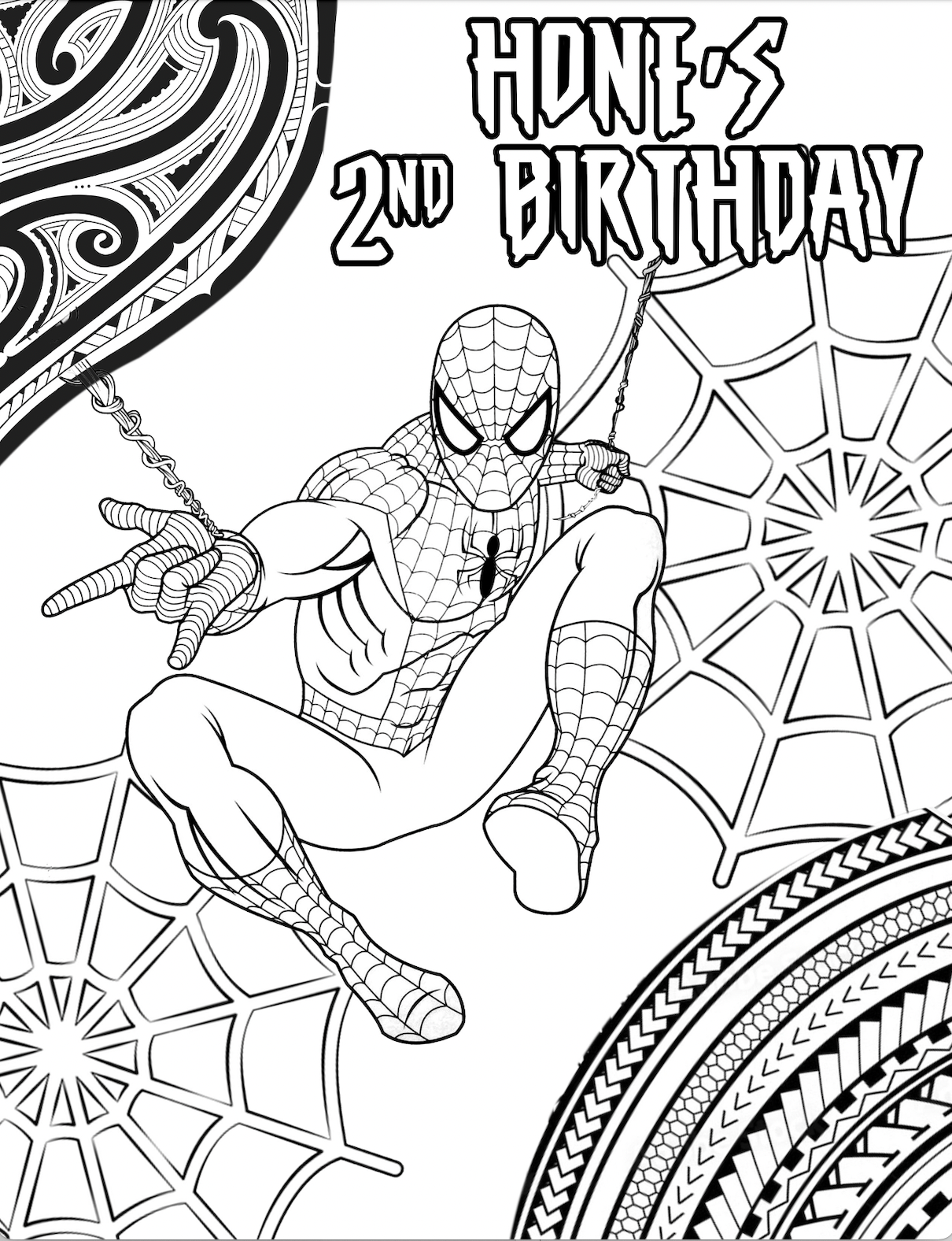 Spiderman themed colouring page