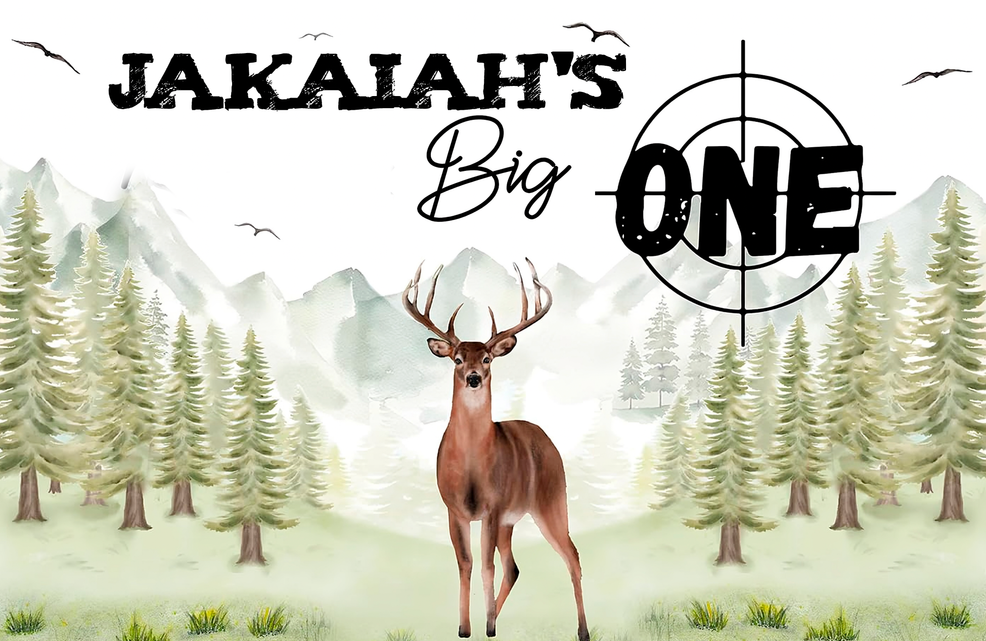 The Big One stag or deer themed personalised backdrop nz